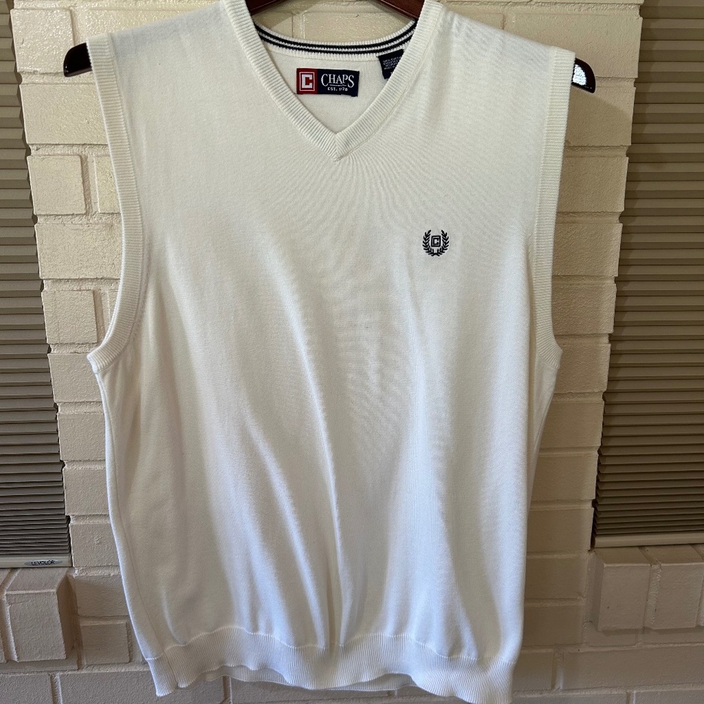 Chaps Est1978, Sweater Vest, White, L/G